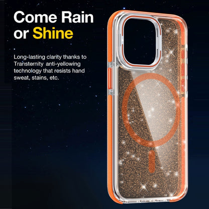 For iPhone 16 Pro Two-color Glitter Powder Lens Holder Magsafe Phone Case(Orange) - iPhone 16 Pro Cases by buy2fix | Online Shopping UK | buy2fix