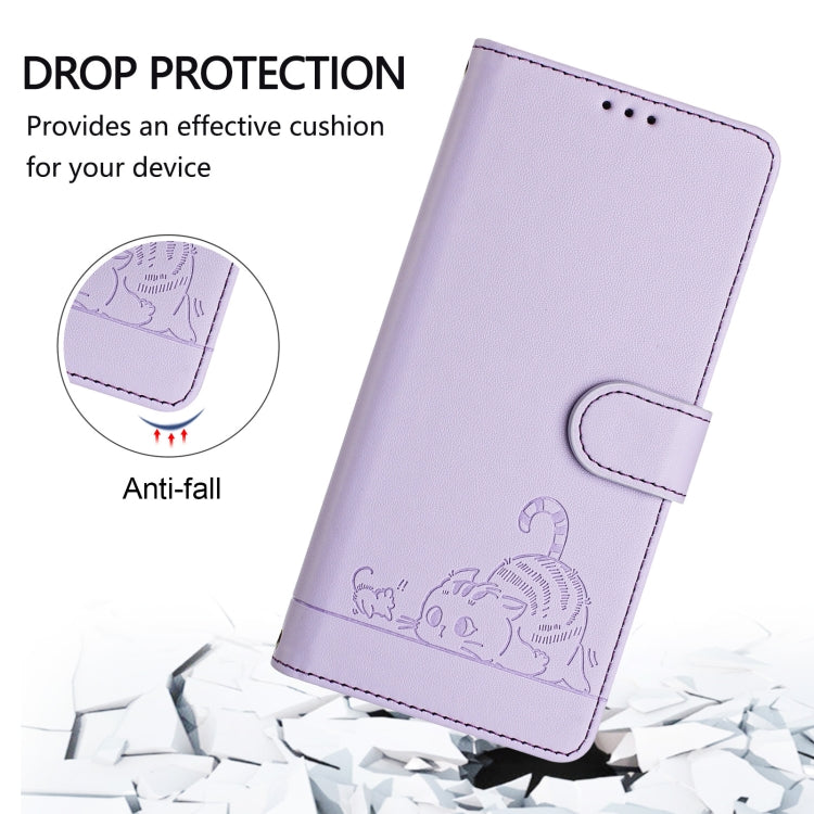 For OnePlus Nord CE4 5G Cat Rat Embossed Pattern RFID Leather Phone Case with Lanyard(Purple) - OnePlus Cases by buy2fix | Online Shopping UK | buy2fix