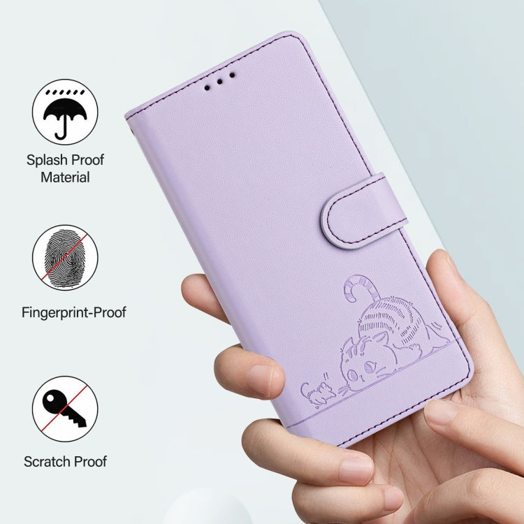 For OnePlus Nord CE3 5G India Cat Rat Embossed Pattern RFID Leather Phone Case with Lanyard(Purple) - OnePlus Cases by buy2fix | Online Shopping UK | buy2fix