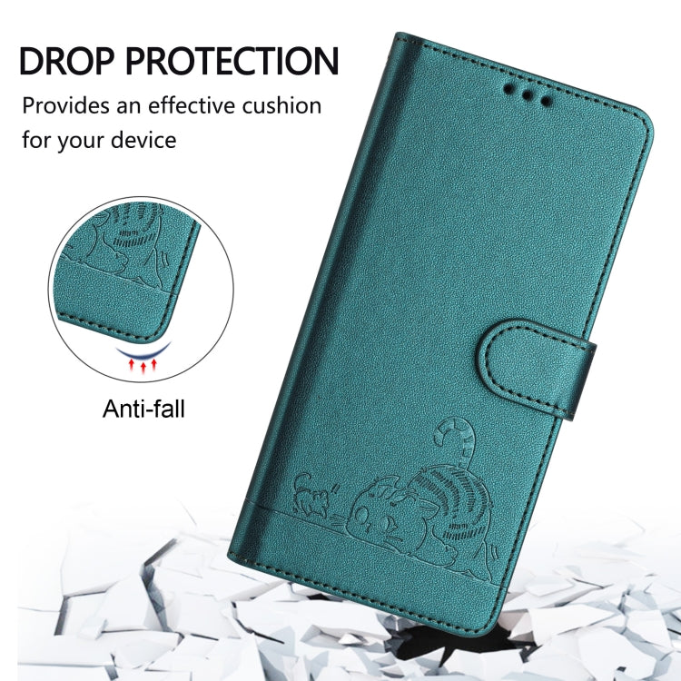 For OnePlus Nord N30 Cat Rat Embossed Pattern RFID Leather Phone Case with Lanyard(Peacock Green) - OnePlus Cases by buy2fix | Online Shopping UK | buy2fix