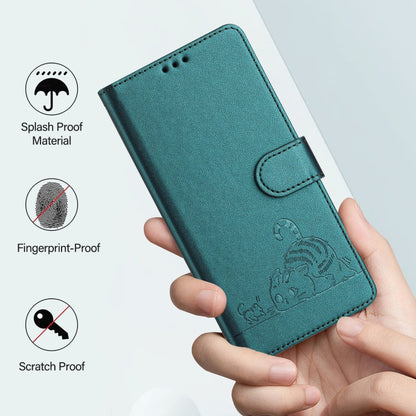 For OnePlus 11 Cat Rat Embossed Pattern RFID Leather Phone Case with Lanyard(Peacock Green) - OnePlus Cases by buy2fix | Online Shopping UK | buy2fix