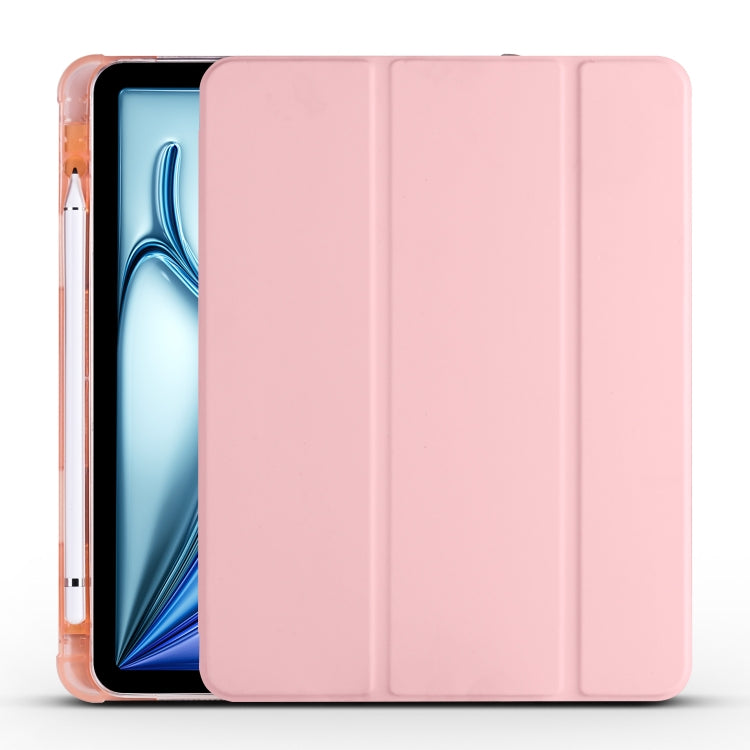 For iPad Air 11 2024 3-fold TPU Leather Smart Tablet Case with Pen Slot(Pink) - iPad Air 11 2024 Cases by buy2fix | Online Shopping UK | buy2fix