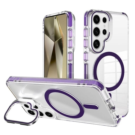 For Samsung Galaxy S24 Ultra 5G J2 High Transparent MagSafe Magnetic Frame Holder Phone Case(Dark Purple) - Galaxy S24 Ultra 5G Cases by buy2fix | Online Shopping UK | buy2fix