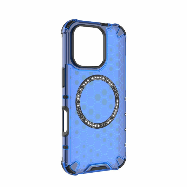 For iPhone 16 Pro Honeycomb Magnetic Ring Shockproof Phone Case(Blue) - iPhone 16 Pro Cases by buy2fix | Online Shopping UK | buy2fix