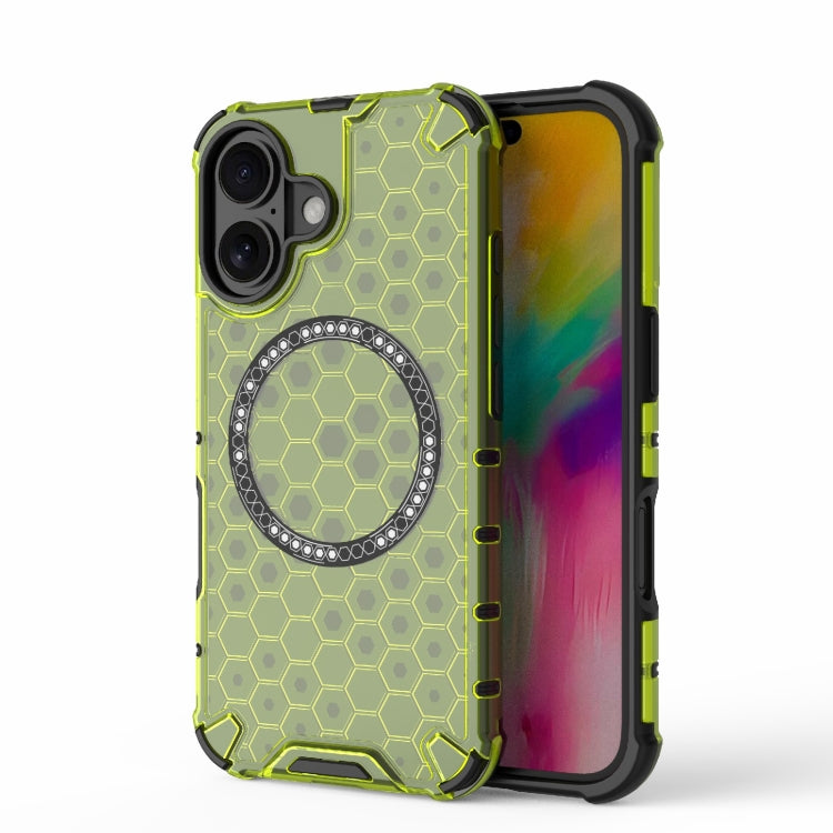 For iPhone 16 Honeycomb Magnetic Ring Shockproof Phone Case(Green) - iPhone 16 Cases by buy2fix | Online Shopping UK | buy2fix