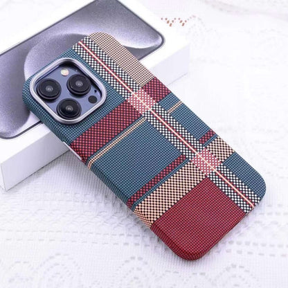 For iPhone 14 Pro Max Kevlar Carbon Fiber Texture MagSafe Magnetic Phone Case(Red Green Checkered) - iPhone 14 Pro Max Cases by buy2fix | Online Shopping UK | buy2fix