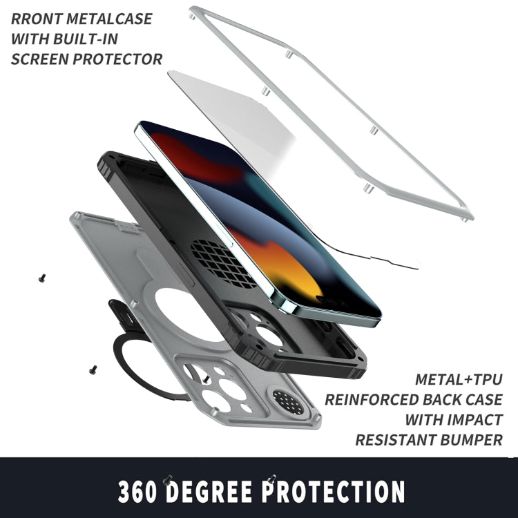 For iPhone 15 Pro Max Aromatherapy MagSafe Holder Life Waterproof Rugged Phone Case(Silver) - iPhone 15 Pro Max Cases by buy2fix | Online Shopping UK | buy2fix