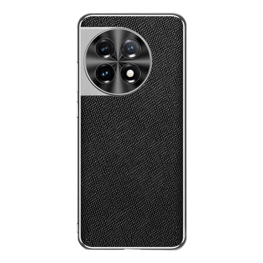 For OnePlus 11 Silver Edge Cross Texture PU Leather Phone Case(Black) - OnePlus Cases by buy2fix | Online Shopping UK | buy2fix