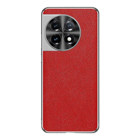 For OnePlus 11 Silver Edge Cross Texture PU Leather Phone Case(Red) - OnePlus Cases by buy2fix | Online Shopping UK | buy2fix