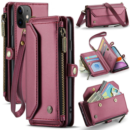 For iPhone 11 CaseMe C36 Card Slots Zipper Wallet RFID Anti-theft Leather Phone Case(Wine Red) - iPhone 11 Cases by CaseMe | Online Shopping UK | buy2fix