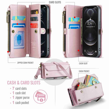 For iPhone 12 Pro CaseMe C36 Card Slots Zipper Wallet RFID Anti-theft Leather Phone Case(Pink) - iPhone 12 / 12 Pro Cases by CaseMe | Online Shopping UK | buy2fix