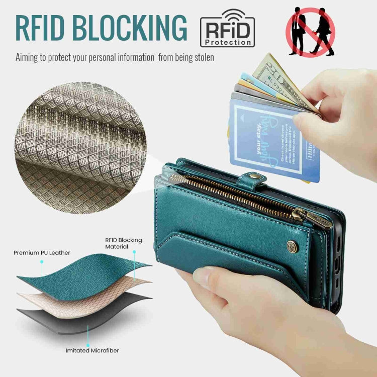 For iPhone 14 CaseMe C36 Card Slots Zipper Wallet RFID Anti-theft Leather Phone Case(Blue-green) - iPhone 14 Cases by CaseMe | Online Shopping UK | buy2fix