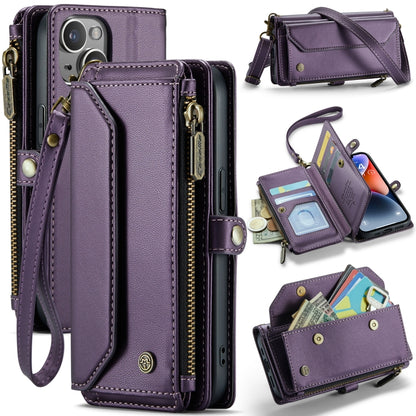 For iPhone 14 Plus CaseMe C36 Card Slots Zipper Wallet RFID Anti-theft Leather Phone Case(Purple) - iPhone 14 Plus Cases by CaseMe | Online Shopping UK | buy2fix