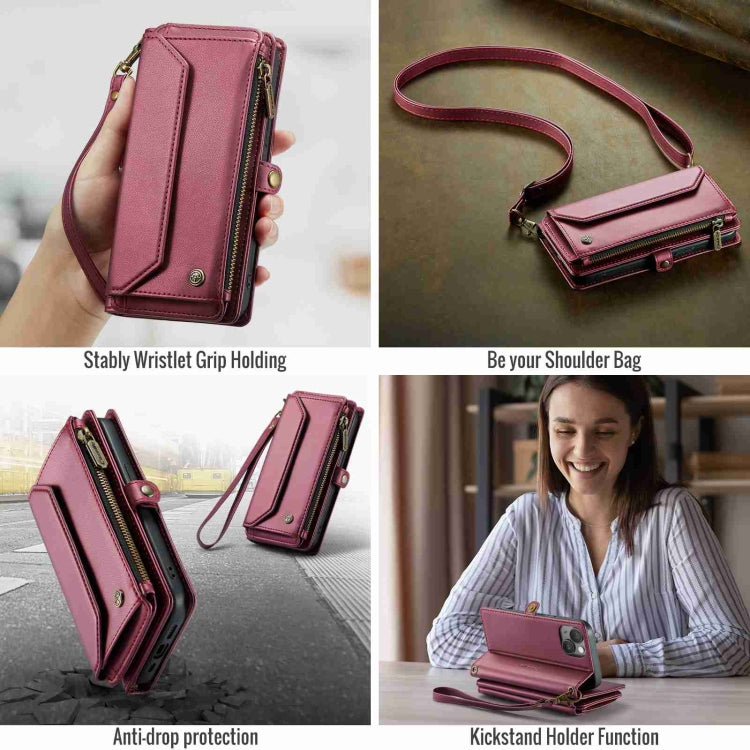 For iPhone 15 CaseMe C36 Card Slots Zipper Wallet RFID Anti-theft Leather Phone Case(Wine Red) - iPhone 15 Cases by CaseMe | Online Shopping UK | buy2fix