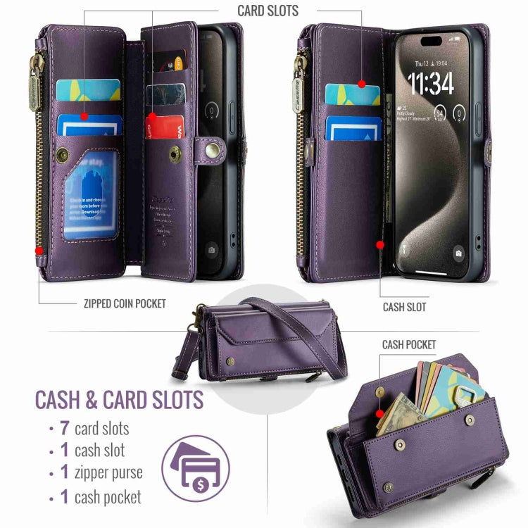 For iPhone 15 Pro CaseMe C36 Card Slots Zipper Wallet RFID Anti-theft Leather Phone Case(Purple) - iPhone 15 Pro Cases by CaseMe | Online Shopping UK | buy2fix