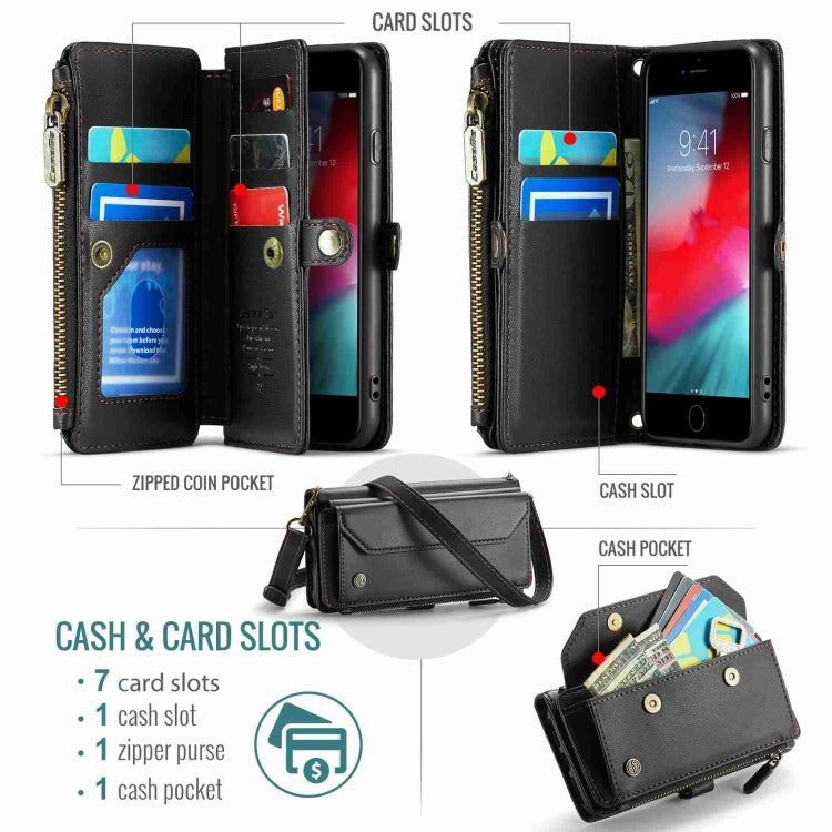 For iPhone SE 2022 / SE 2020 CaseMe C36 Card Slots Zipper Wallet RFID Anti-theft Leather Phone Case(Black) - iPhone SE 2022 / 2020 / 8 / 7 Cases by CaseMe | Online Shopping UK | buy2fix