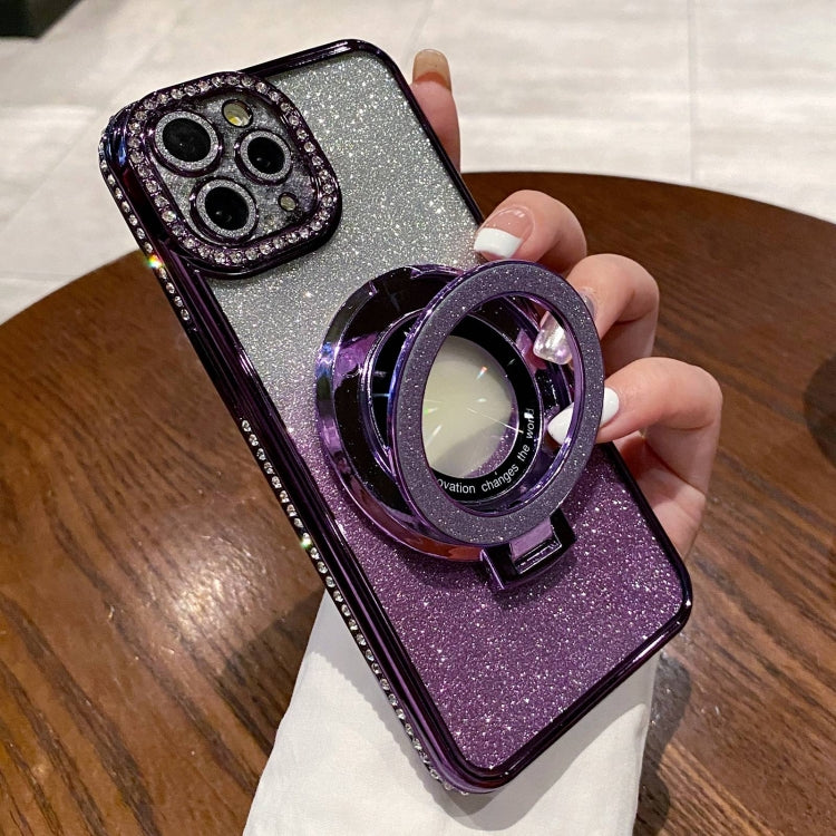 For iPhone 15 Pro Gradient Glitter Diamond Plated Holder Magsafe Phone Case(Purple) - iPhone 15 Pro Cases by buy2fix | Online Shopping UK | buy2fix