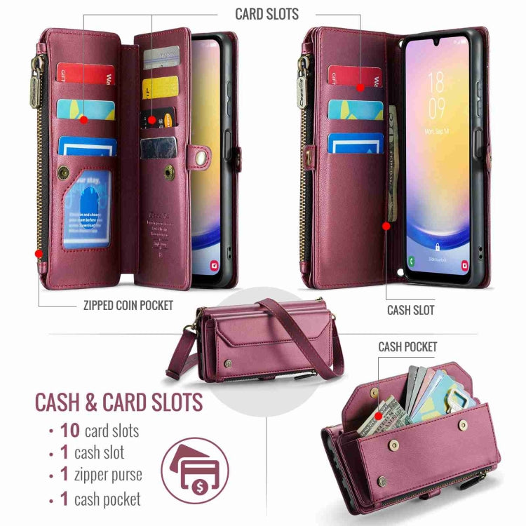 For Samsung Galaxy A25 CaseMe C36 Card Slots Zipper Wallet RFID Anti-theft Leather Phone Case(Wine Red) - Galaxy Phone Cases by CaseMe | Online Shopping UK | buy2fix