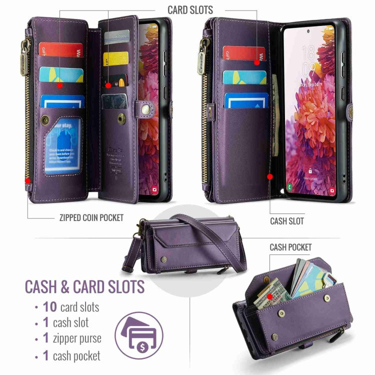 For Samsung Galaxy S20 FE CaseMe C36 Card Slots Zipper Wallet RFID Anti-theft Leather Phone Case(Purple) - Galaxy S20 FE Cases by CaseMe | Online Shopping UK | buy2fix