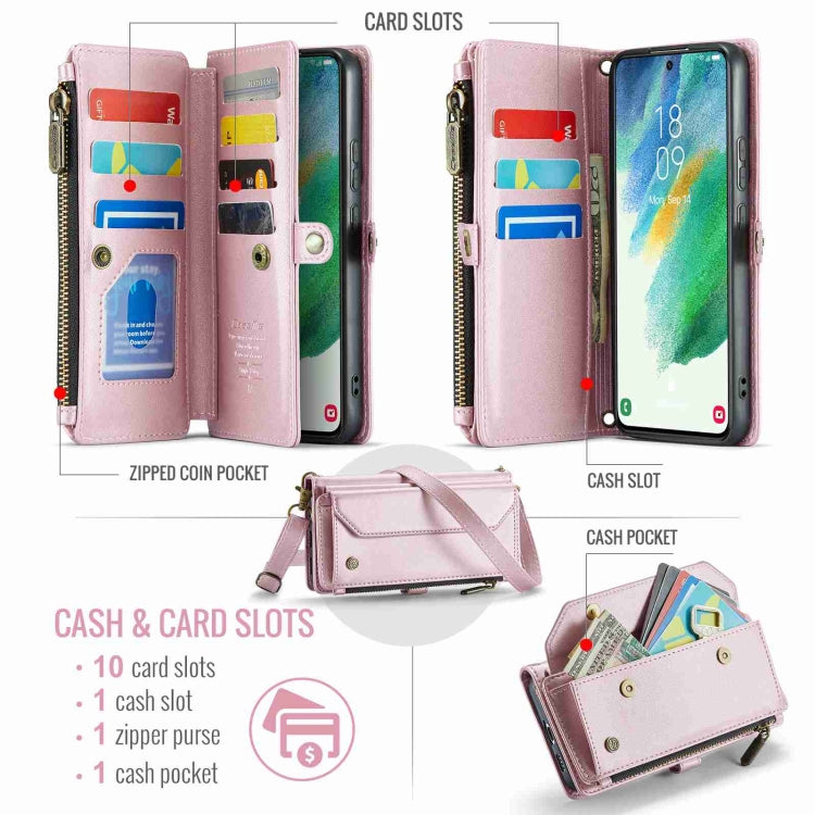 For Samsung Galaxy S21 FE 5G CaseMe C36 Card Slots Zipper Wallet RFID Anti-theft Leather Phone Case(Pink) - Galaxy Phone Cases by CaseMe | Online Shopping UK | buy2fix