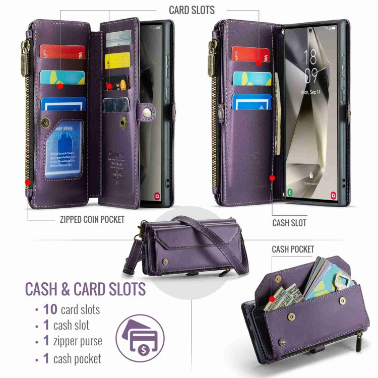 For Samsung Galaxy S24 Ultra 5G CaseMe C36 Card Slots Zipper Wallet RFID Anti-theft Leather Phone Case(Purple) - Galaxy S24 Ultra 5G Cases by CaseMe | Online Shopping UK | buy2fix