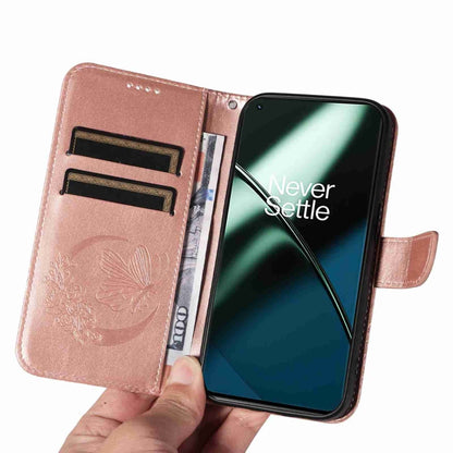 For OnePlus 11 5G Swallowtail Butterfly Embossed Leather Phone Case(Rose Gold) - OnePlus Cases by buy2fix | Online Shopping UK | buy2fix