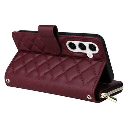 For Samsung Galaxy S25 5G Crossbody Rhombic Zipper Tower Buckle Leather Phone Case with Lanyard(Wine Red) - Galaxy S25 5G Cases by buy2fix | Online Shopping UK | buy2fix