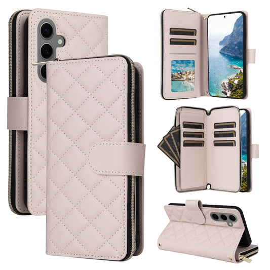 For Samsung Galaxy S25+ 5G Crossbody Rhombic Zipper Tower Buckle Leather Phone Case with Lanyard(Beige) - Galaxy S25+ 5G Cases by buy2fix | Online Shopping UK | buy2fix