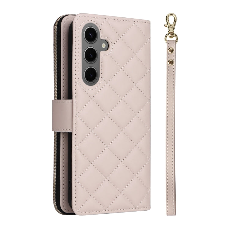 For Samsung Galaxy S25+ 5G Crossbody Rhombic Zipper Tower Buckle Leather Phone Case with Lanyard(Beige) - Galaxy S25+ 5G Cases by buy2fix | Online Shopping UK | buy2fix