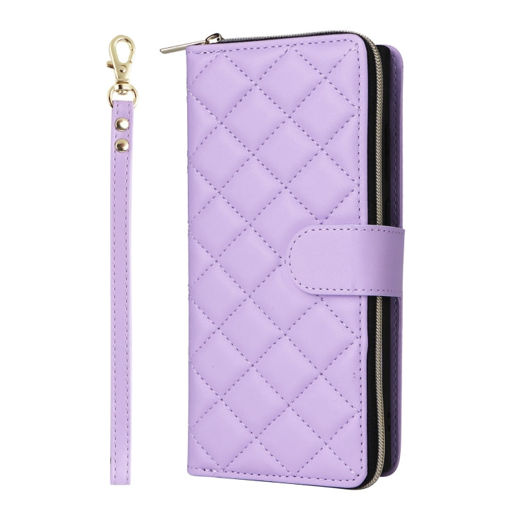 For Samsung Galaxy S25 Ultra 5G Crossbody Rhombic Zipper Tower Buckle Leather Phone Case with Lanyard(Purple) - Galaxy S25 Ultra 5G Cases by buy2fix | Online Shopping UK | buy2fix