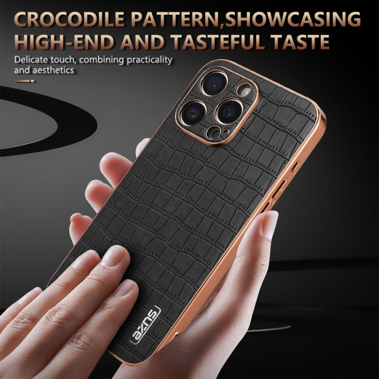 For iPhone 16 Pro AZNS Electroplated Frame Crocodile Texture Full Coverage Phone Case(White) - iPhone 16 Pro Cases by AZNS | Online Shopping UK | buy2fix