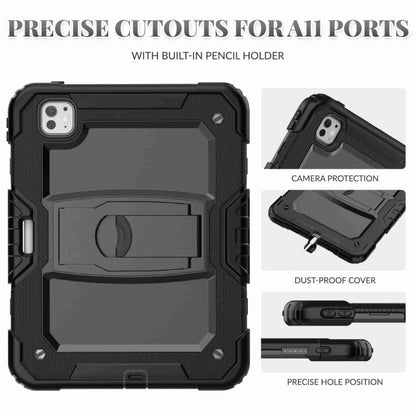 For iPad Pro 11 2024 Silicone Hydric PC Tablet Case with Shoulder Strap & Holder(Black) - iPad Pro 11 2024 Cases by buy2fix | Online Shopping UK | buy2fix