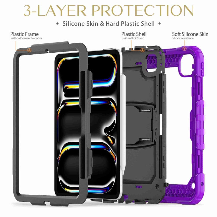 For iPad Pro 11 2024 Silicone Hydric PC Tablet Case with Shoulder Strap & Holder(Purple) - iPad Pro 11 2024 Cases by buy2fix | Online Shopping UK | buy2fix