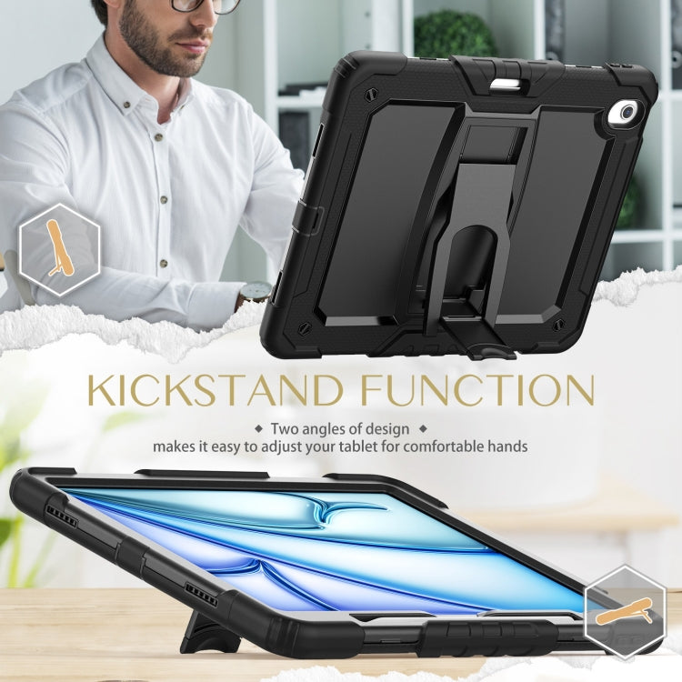 For iPad Air 13 2024 Silicone Hydric PC Tablet Case with Shoulder Strap & Holder(Black) - iPad Air 13 2024 Cases by buy2fix | Online Shopping UK | buy2fix