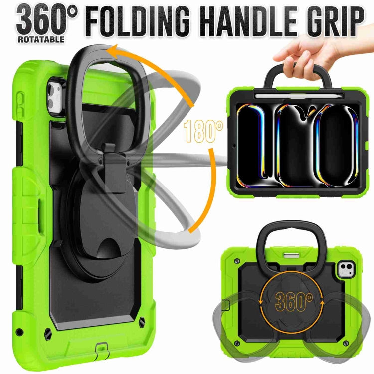 For iPad Pro 11 2024 Handle Silicone Hydric PC Tablet Case with Shoulder Strap(Yellow Green) - iPad Pro 11 2024 Cases by buy2fix | Online Shopping UK | buy2fix