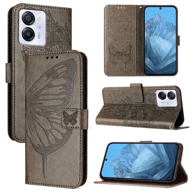 For Blackview Color 8 Embossed Butterfly Leather Phone Case(Grey) - More Brand by buy2fix | Online Shopping UK | buy2fix