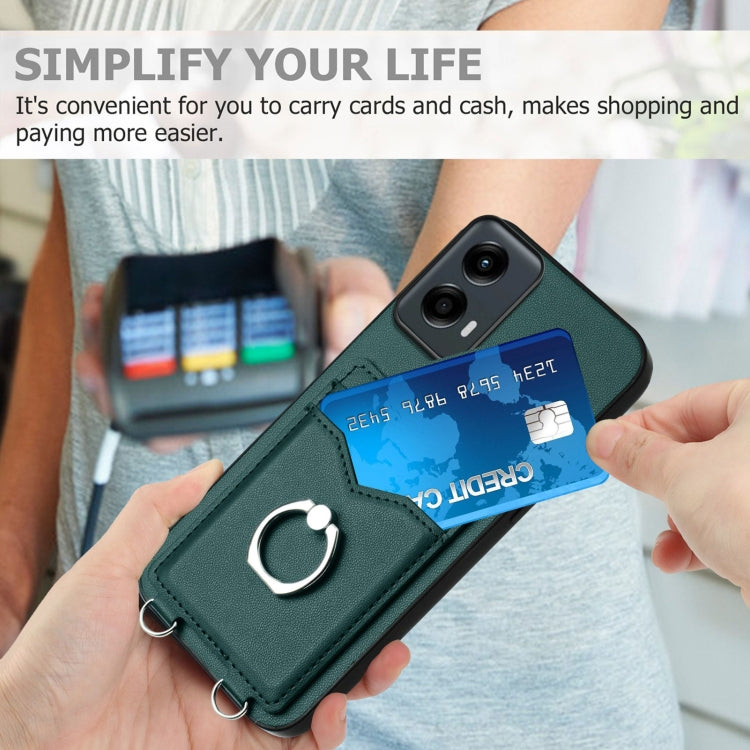 For Motorola Moto G Play 2024 5G R20 Ring Card Holder Phone Case(Green) - Motorola Cases by buy2fix | Online Shopping UK | buy2fix