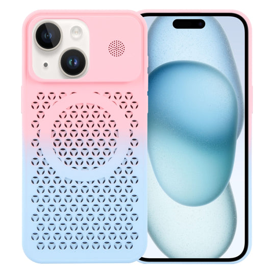 For iPhone 15 Gradient Color Honeycomb Aromatherapy MagSafe Phone Case(Pink Blue) - iPhone 15 Cases by buy2fix | Online Shopping UK | buy2fix