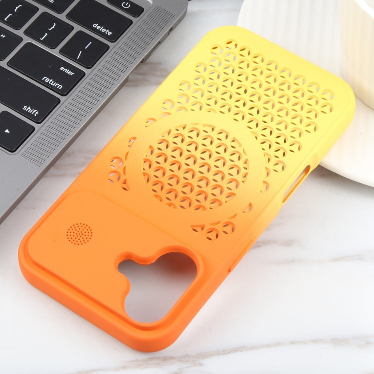 For iPhone 16 Plus Gradient Color Honeycomb Aromatherapy MagSafe Phone Case(Orange Yellow) - iPhone 16 Plus Cases by buy2fix | Online Shopping UK | buy2fix