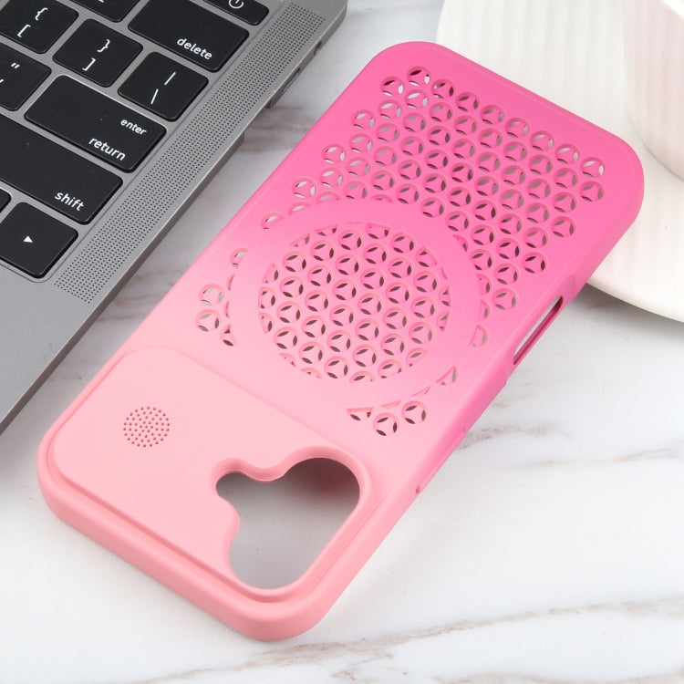 For iPhone 16 Plus Gradient Color Honeycomb Aromatherapy MagSafe Phone Case(Pink+Rose Red) - iPhone 16 Plus Cases by buy2fix | Online Shopping UK | buy2fix