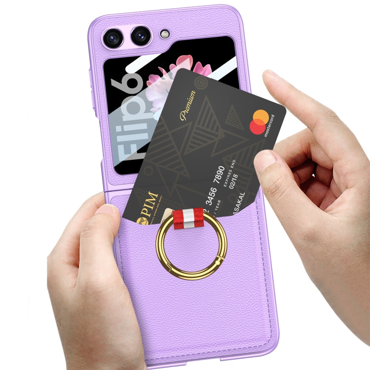 For Samsung Galaxy Z Flip6 GKK Integrated Ultra-thin Leather Card Slots Phone Case with Ring Holder(Purple) - Galaxy Z Flip6 5G Cases by GKK | Online Shopping UK | buy2fix