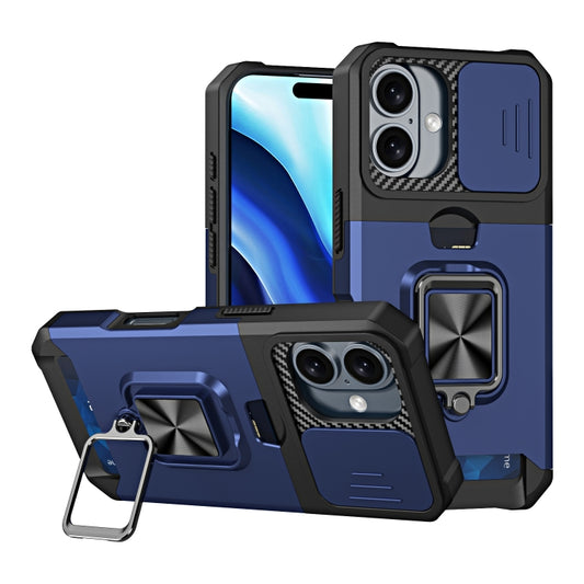 For iPhone 16 Camera Shield Card Slot PC+TPU Phone Case(Blue) - iPhone 16 Cases by buy2fix | Online Shopping UK | buy2fix