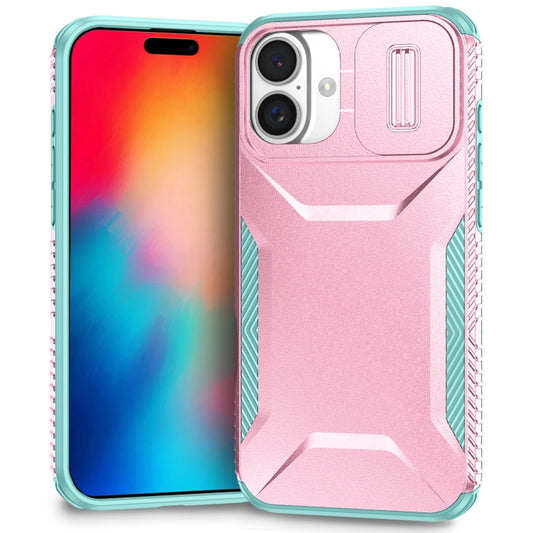 For iPhone 16 Sliding Camshield Phone Case(Pink + Grey Green) - iPhone 16 Cases by buy2fix | Online Shopping UK | buy2fix