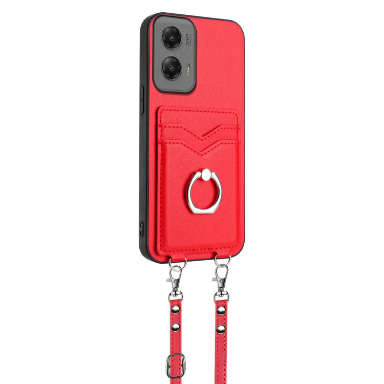 For Motorola Moto G Stylus 5G 2024 R20 Crossbody Rope Ring Card Holder Phone Case(Red) - Motorola Cases by buy2fix | Online Shopping UK | buy2fix