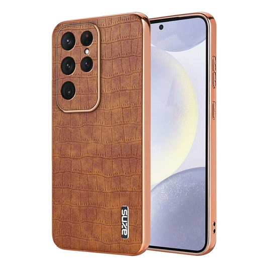 For Samsung Galaxy S25 Ultra 5G AZNS Electroplated Frame Crocodile Texture Full Coverage Phone Case(Brown) - Galaxy S25 Ultra 5G Cases by AZNS | Online Shopping UK | buy2fix