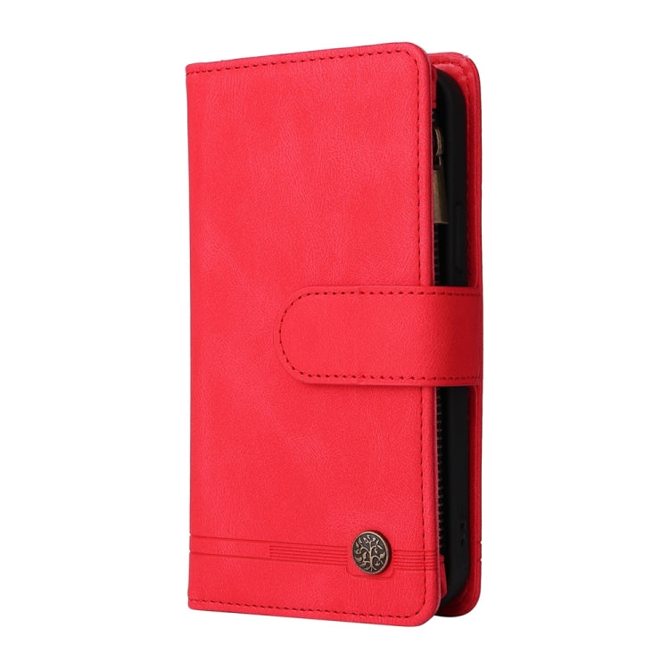 For iPhone 16 Pro Max Skin Feel Multi-Card Wallet Zipper Leather Phone Case(Red) - iPhone 16 Pro Max Cases by buy2fix | Online Shopping UK | buy2fix