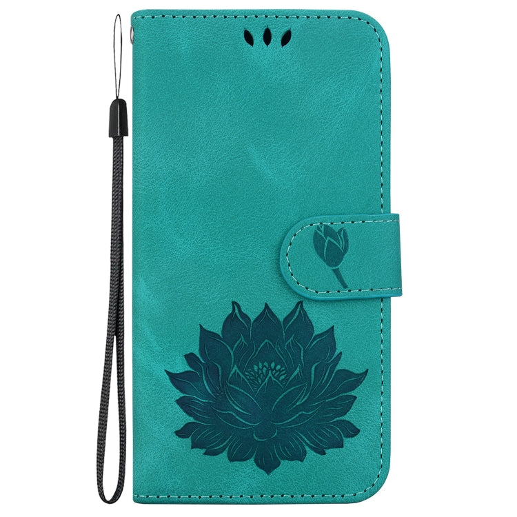 For iPhone 16 Plus Lotus Embossed Leather Phone Case(Green) - iPhone 16 Plus Cases by buy2fix | Online Shopping UK | buy2fix