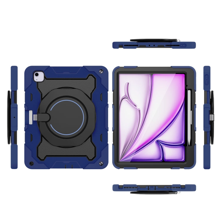 For iPad Air 13 2024 Armor Portable Rotating Ring Holder Silicone Tablet Case with Pen Slot(Navy Blue) - iPad Air 13 2024 Cases by buy2fix | Online Shopping UK | buy2fix