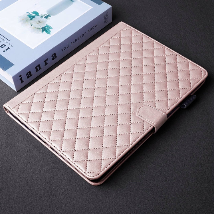 For Samsung Galaxy Tab A9 Rhombus Lattice Leather Tablet Case(Rose Gold) - Galaxy Tab A9 by buy2fix | Online Shopping UK | buy2fix