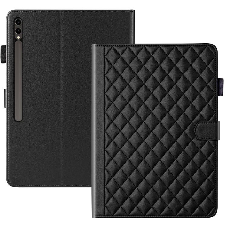 For Samsung Galaxy Tab S9 FE+ / S9+ Rhombus Lattice Leather Tablet Case(Black) - Galaxy Tab S9 FE+ by buy2fix | Online Shopping UK | buy2fix